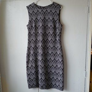 Peserico Italian Knit Sleeveless Sheath Dress Gray Scroll Print SZ 48/14